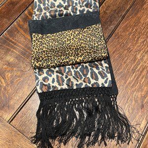 Silky Scarf Animal Print Knotted Fringe